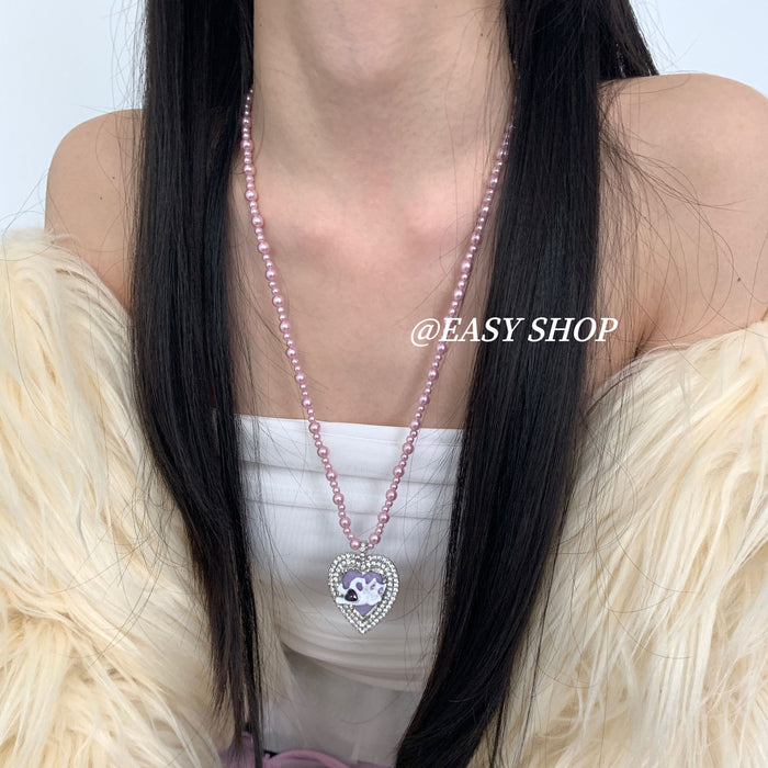 Wholesale Girly Heart Red Apple Design Necklace