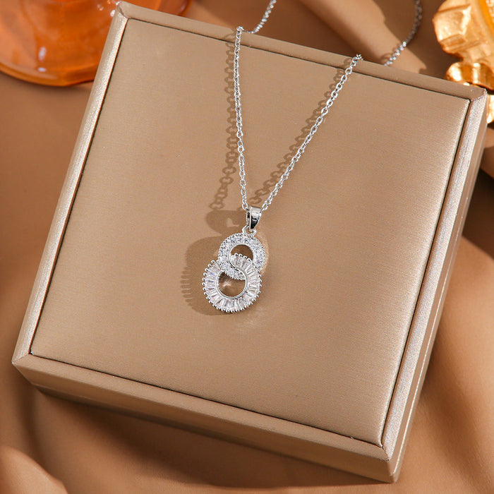 Wholesale Light luxury double ring necklace, personalized, fashionable, versatile, inlaid with zircon pendant and accessories