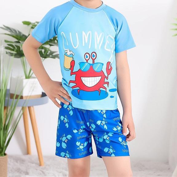 Wholesale Children's swimsuit, boys' split swimsuit set, small, medium, and large children's quick drying sunscreen cartoon cute baby swimming equipment