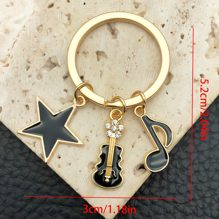 Wholesale oil dripping music guitar keyboard headset microphone star keychain key ring
