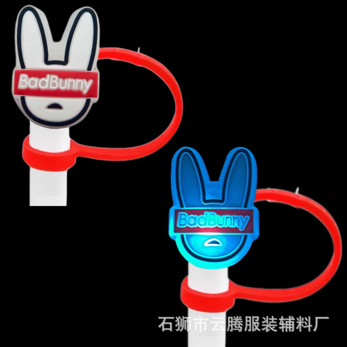 Wholesale 10pcs Silicone Straw Cap Cartoon Led Light Dustproof Straw Cap Recyclable