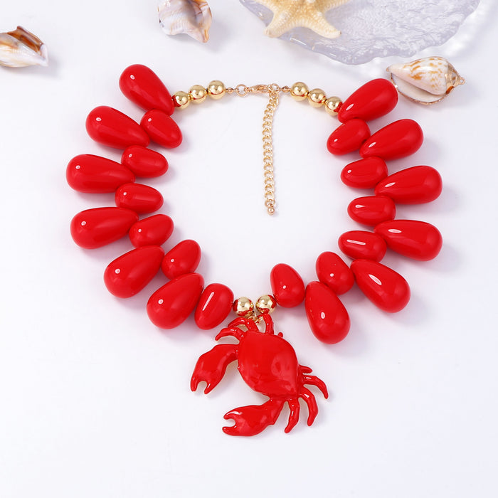 Wholesale Casual Vacation Style Alloy Oil Dripping Crab Pendant Multi-Color Beaded Women's Necklace
