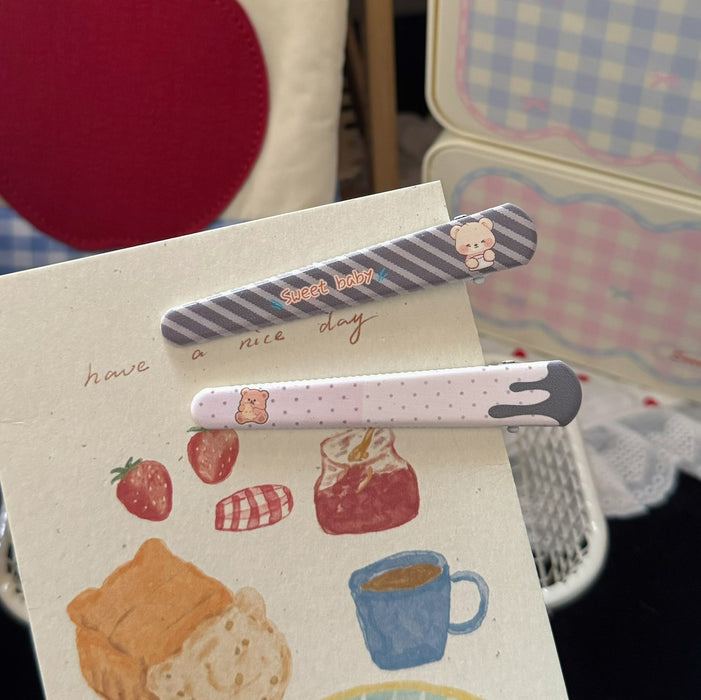 Wholesale Cute Cartoon Bear Duckbill Hair Clip Cream Striped Long Barrette Everyday Styling Hair Accessory