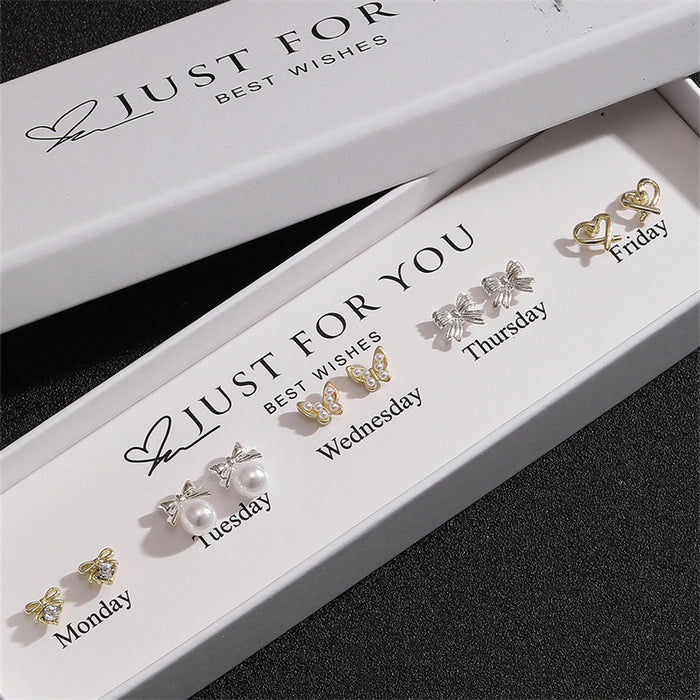 Wholesale Pearl Heart and Bow Earring Set with Gift Box - Casual Fashion Jewelry MOQ≥2