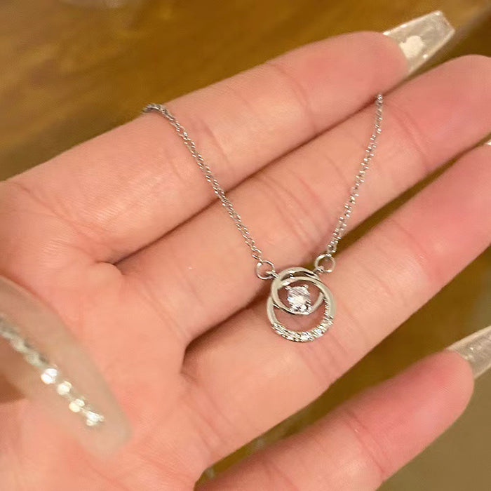 Wholesale Circular rhinestone necklace, simple, high-end, versatile accessory, light luxury, niche design, collarbone chain