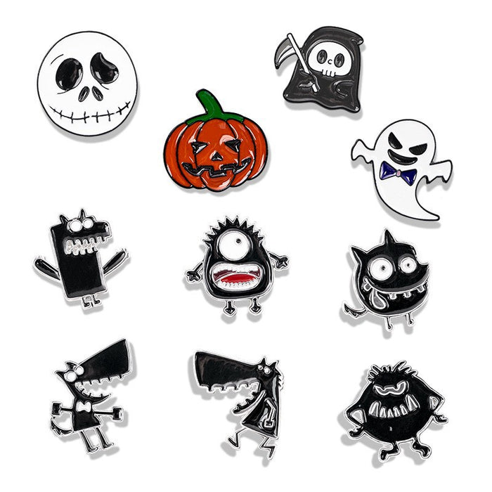 Wholesale  Series Brooch Pumpkin Skull Ghost Alloy Oil Dropping Metal Cartoon Punk Horror Badge