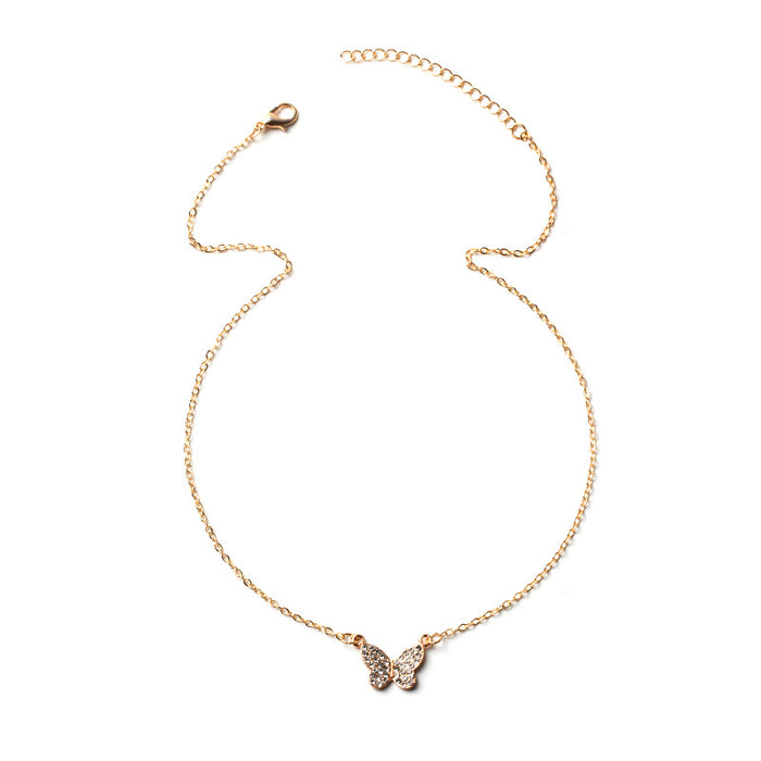 Wholesale Simple and fashionable versatile full diamond butterfly necklace collarbone chain