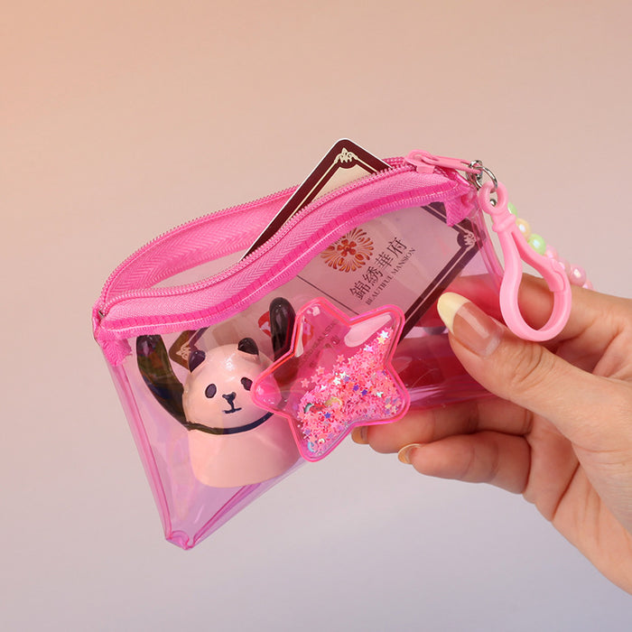 Wholesale PVC Star Macaroon Clear Zip Coin Purse Pink Bead Chain Multi Use Card Holder Earphone Bag Trendy