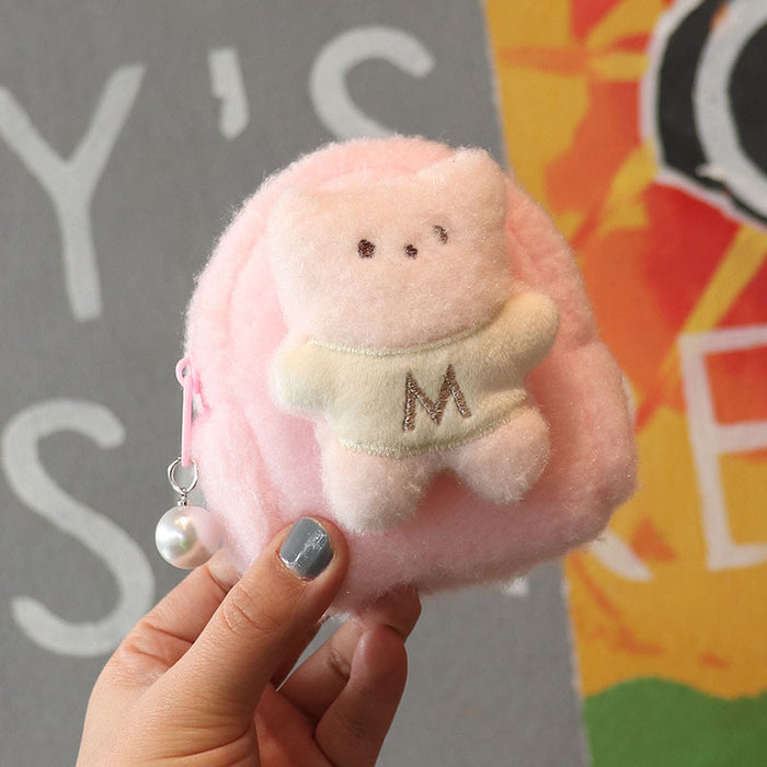 Wholesale Trendy Plush Bear Backpack Coin Purse Solid Purple Cute Card Holder Keychain Wallet For Women