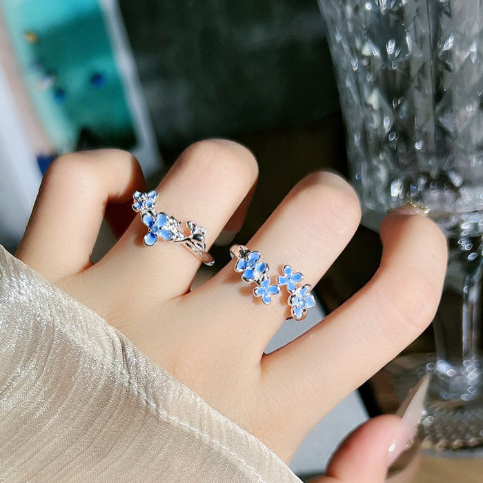 Wholesale Enamel flower opening ring temperament silver ring