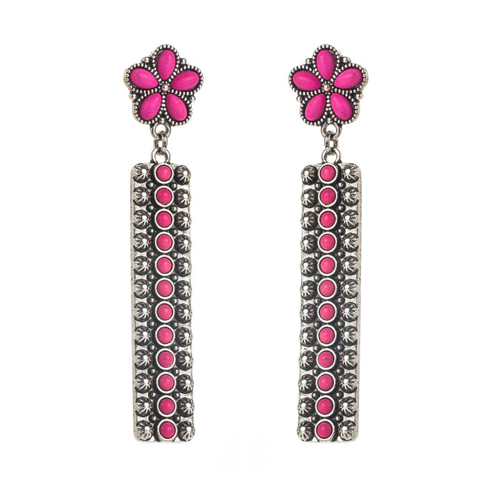 Wholesale Inlaid Turquoise Long Pendant Earrings Retro Western Ethnic Style Niche High-end Elegant Earrings