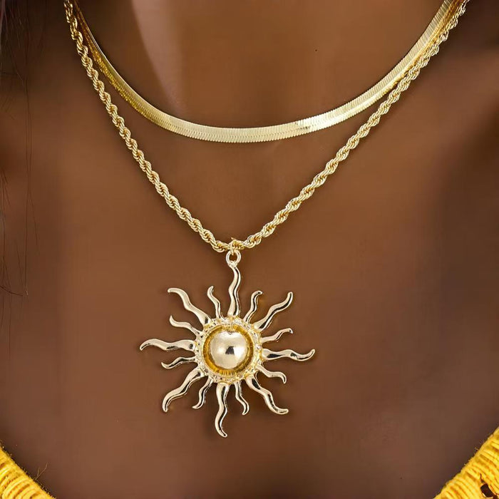 Wholesale Light luxury sun flame pendant necklace, creative collarbone chain, layered fashion necklace