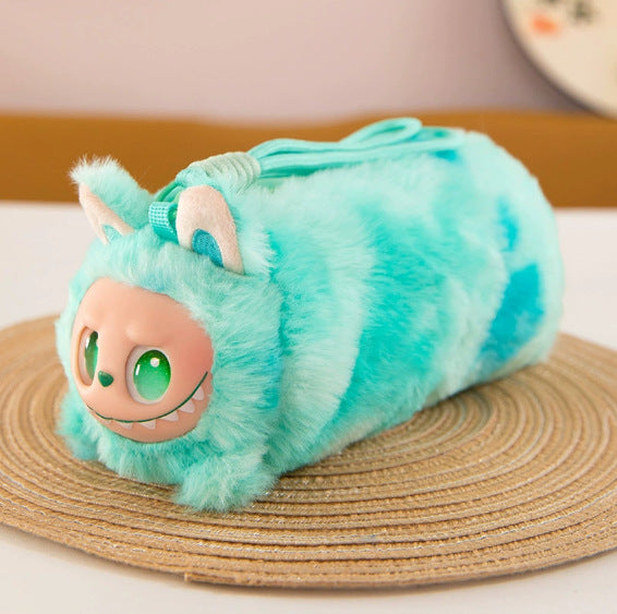 Wholesale Short Plush Cat Head Pencil Case Cartoon Design MOQ≥2