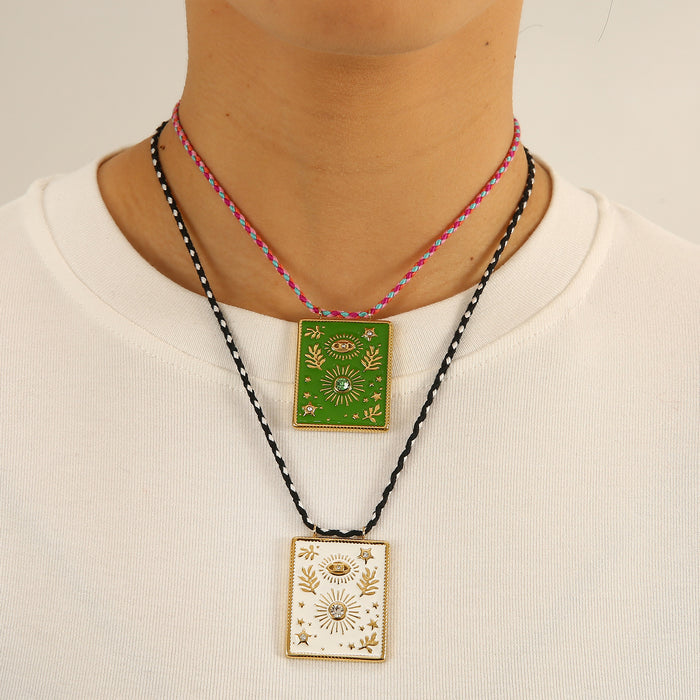 Wholesale Wholesale of Artistic Stainless Steel Colorful Dripping Oil Dafang Brand Cotton Rope Necklace