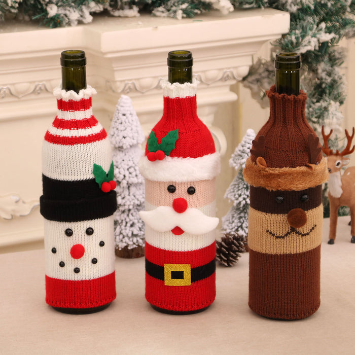 Wholesale Christmas Decorative Wine Bottle Set Knitted Wool Red Wine Set Christmas Restaurant Hotel Atmosphere Decoration