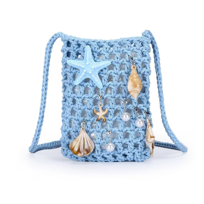 Wholesale Trendy Blue Cotton Rope Woven Small Crossbody Bag