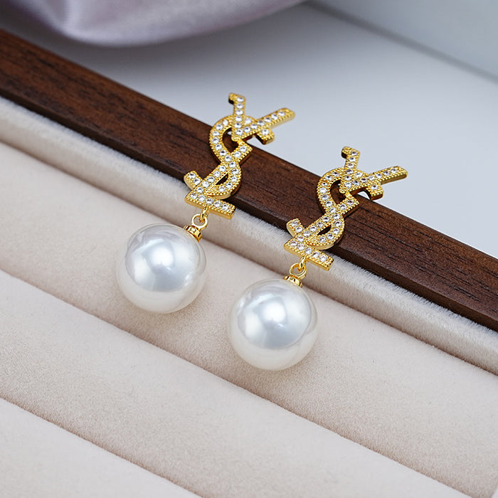Wholesale Zircon pearl earrings with high-end feel, light luxury temperament, earrings with silver needles, personality
