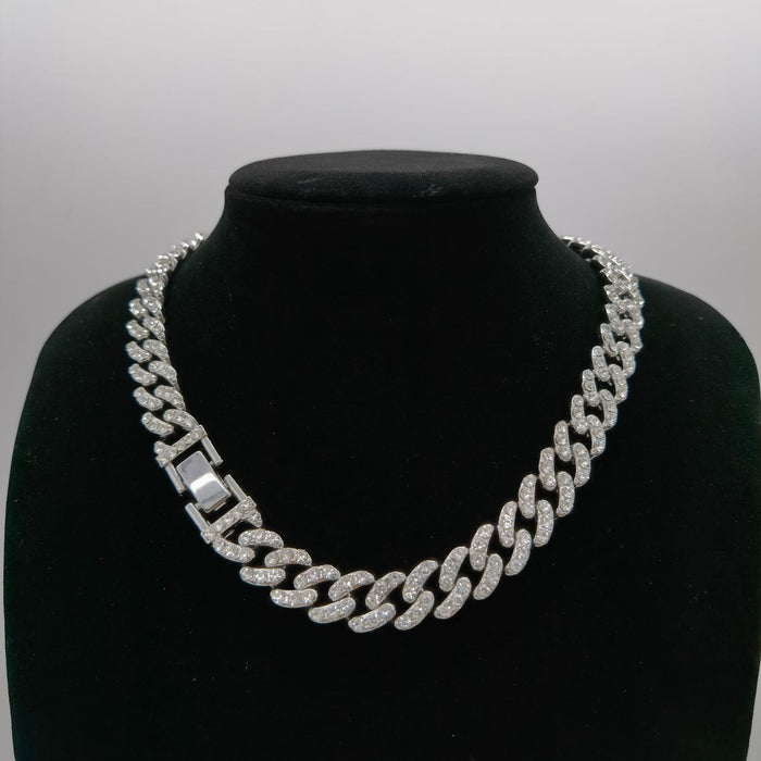 Wholesale 12mm Wide Single Row Simple Diamond Alloy Cuban Chain Men's Necklace JDC-NE-XinMingcan006
