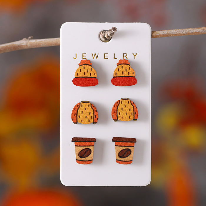 Wholesale Autumn Thanksgiving Maple Leaf Pumpkin Earring Set Wooden Personalized Thanksgiving Harvest Earring Gift
