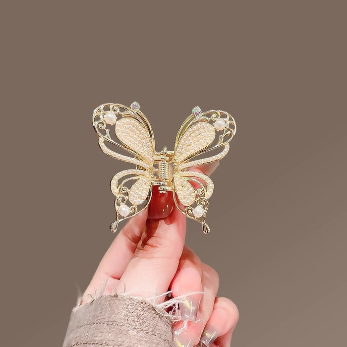 Wholesale Three dimensional butterfly rhinestone pearl hair clip, grip clip, back of head, half tied hair, shark clip, top clip