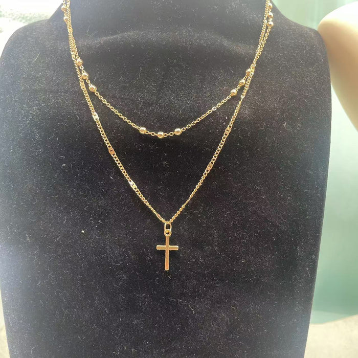 Wholesale Fashionable double-layer stacked cross pendant necklace, personalized metal necklace