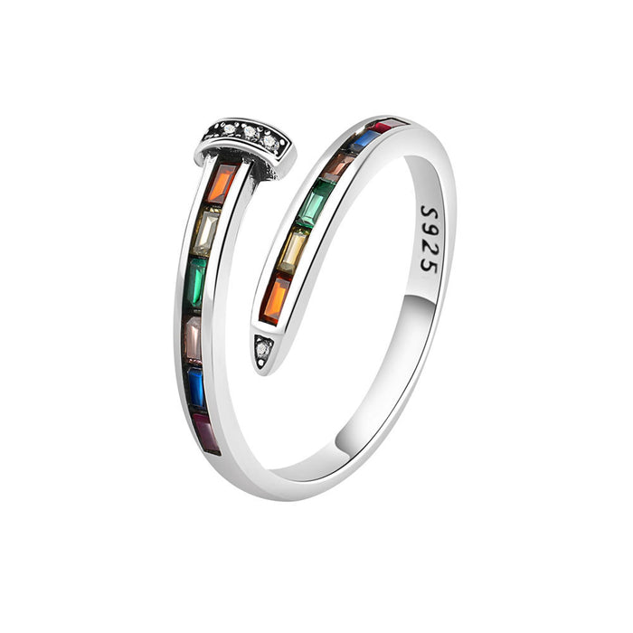Wholesale Rainbow Diamond Nail Zircon Open Copper Ring JDC-RS-YJY015