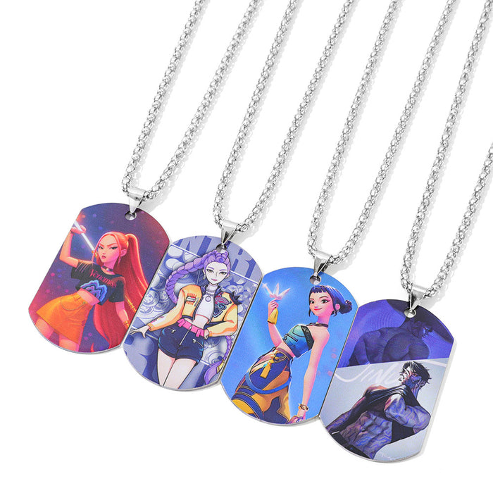Wholesale K-pop Stainless Steel Metal Printed Pendant Necklace