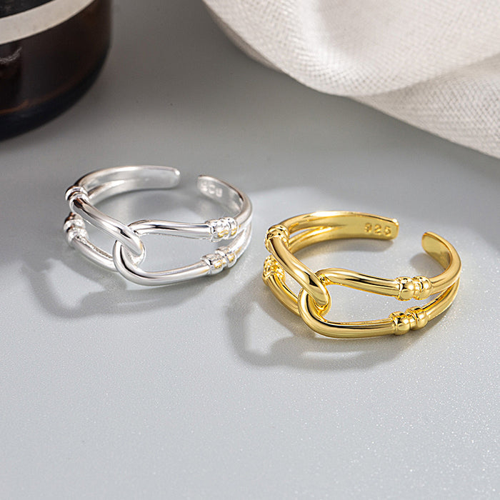 Wholesale Personalized temperament, smooth double-layer knotted winding open ring, female cool style, cross opening ring