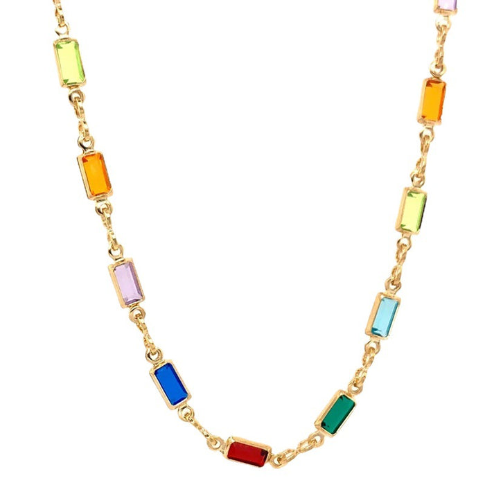 Wholesale Colorful gemstone necklace, collarbone chain, simple double-sided diamond bracelet, rainbow crystal, women's high-end accessory