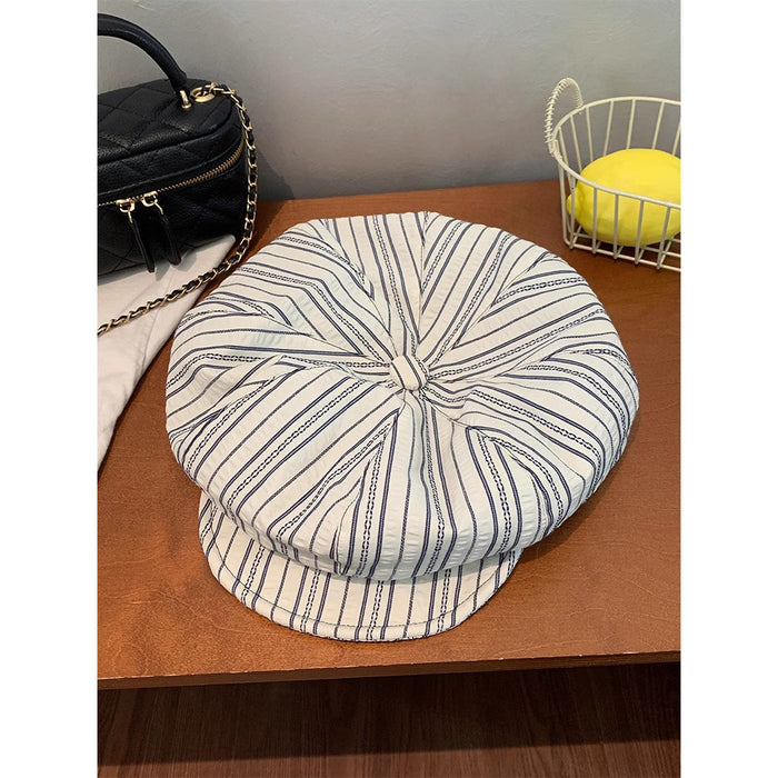 Wholesale Vintage striped thin octagonal beret with new wide brim