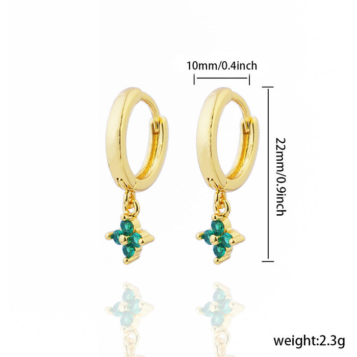 Wholesale Diamond inlaid clover earrings with geometric flowers, fashionable and versatile earrings wholesale