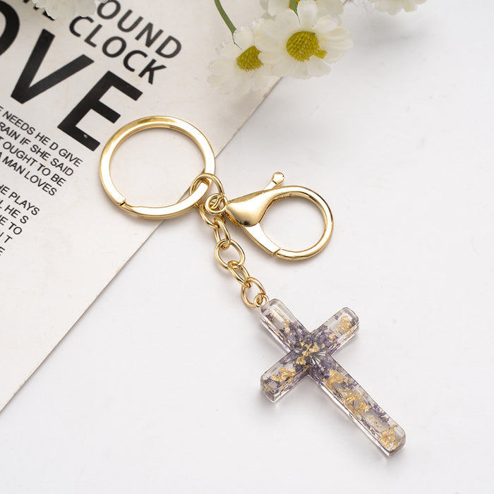 Wholesale Popular handmade drip glue real flower creative cross keychain creative hanging bag