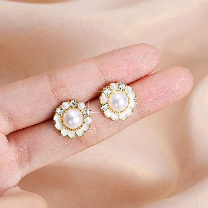 Wholesale Sparkling diamond pearl skin rope woven earrings exquisite silver needle earrings