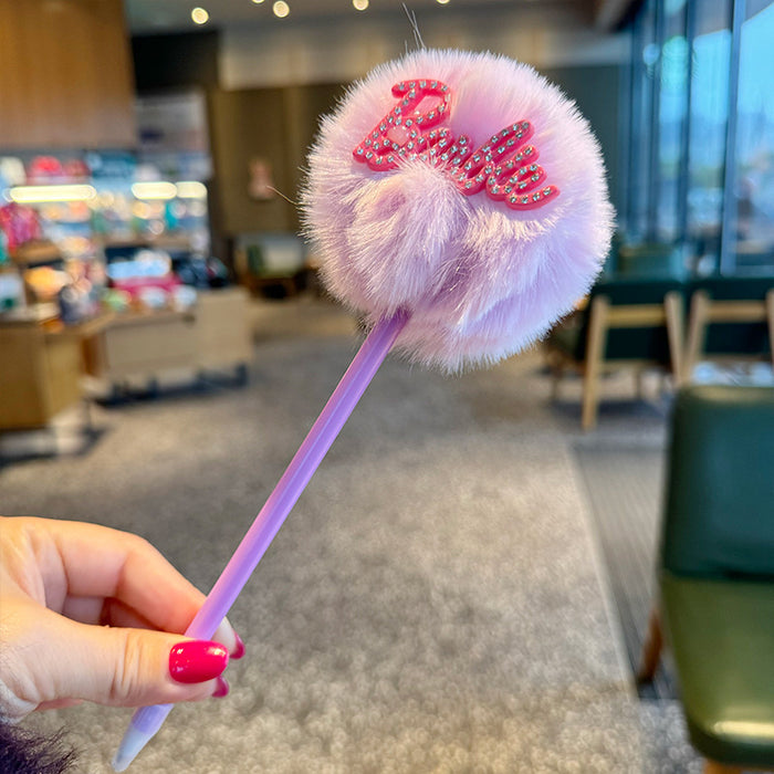 Wholesale Trendy Pink Letter Cartoon Ballpoint Pens with F Pom Pom Cute School Stationery