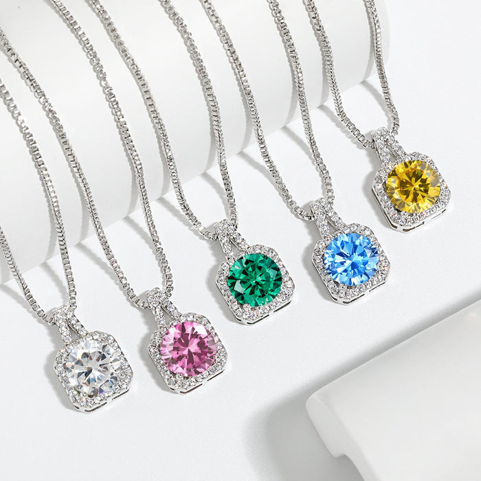 Wholesale Twelve Stars Stone Square Sugar Necklace High-grade Four-claw Square Bag Necklace
