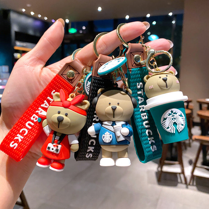 Wholesale Milk tea bear keychain pendant cute bear doll exquisite car key chain ornaments gift