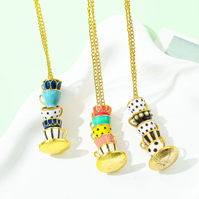 Wholesale Enamel-glazed teacup and wine glass  teapot long necklace sweater chain