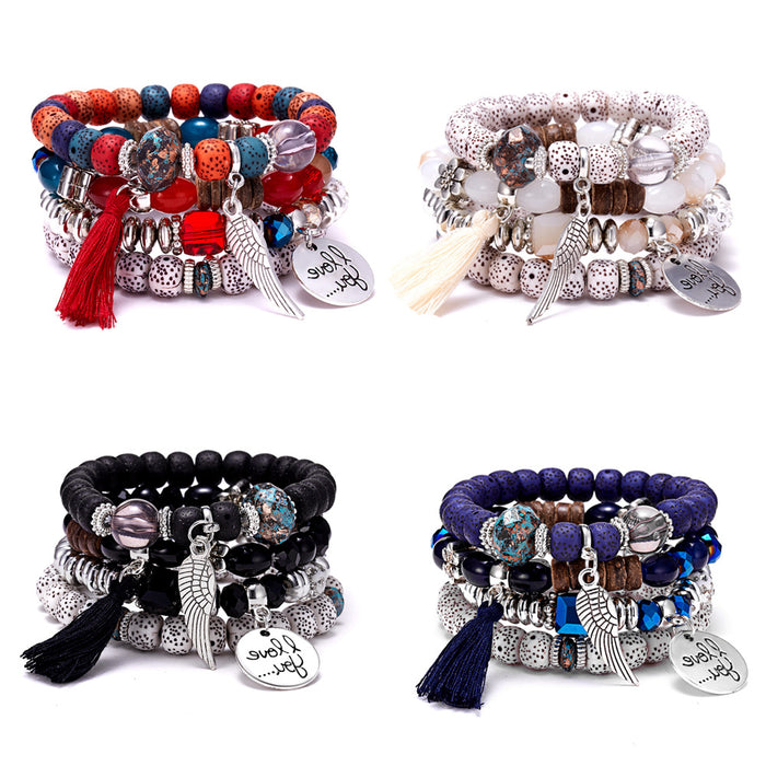 Wholesale Layered Turquoise Leaf Bracelet Set 4-Piece Fashion Jewelry Accessory MOQ≥2