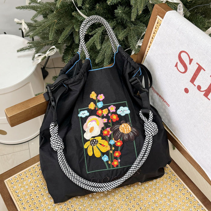 Wholesale Canvas bag embroidery shopping bag tote bag large capacity bag women' s handbag crossbody bag