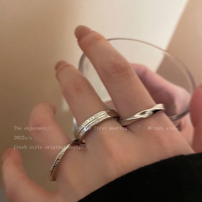 Wholesale Silver solid ring three piece set, niche design, high-end and cool style, with an open index finger ring and bracelet