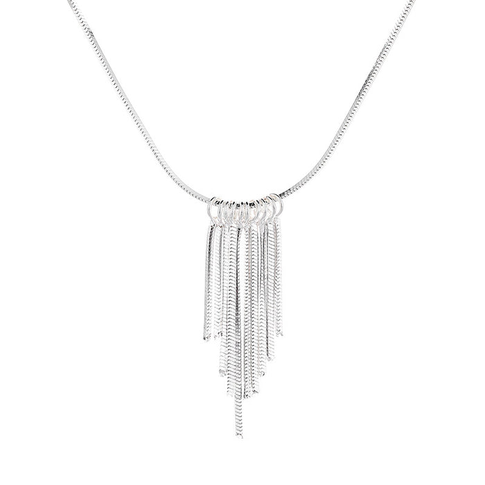 Wholesale Pure silver tassel necklace, exquisite octagonal snake bone chain, simple collarbone chain, niche accessory