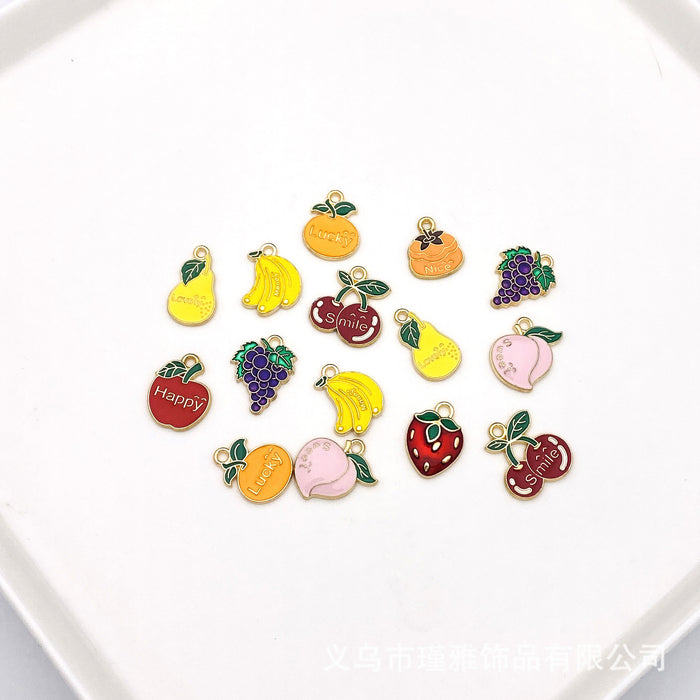 Wholesale 10pcs Cute Cartoon Fruit Letter DIY Alloy Oil Dropping Earrings Pendant Keychain Pendant Hand Rope Jewelry Accessories