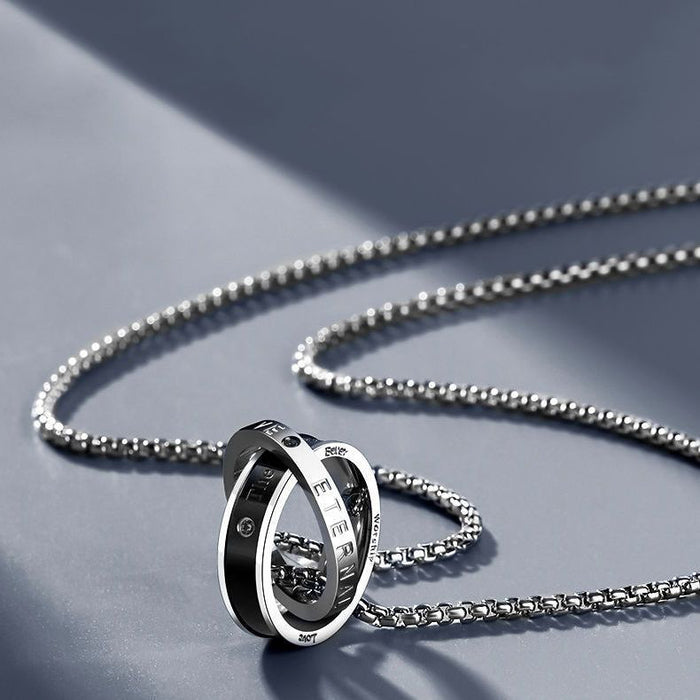 Wholesale Personalized, niche, versatile titanium steel necklace, sweater chain, letter double ring pendant, couple accessory