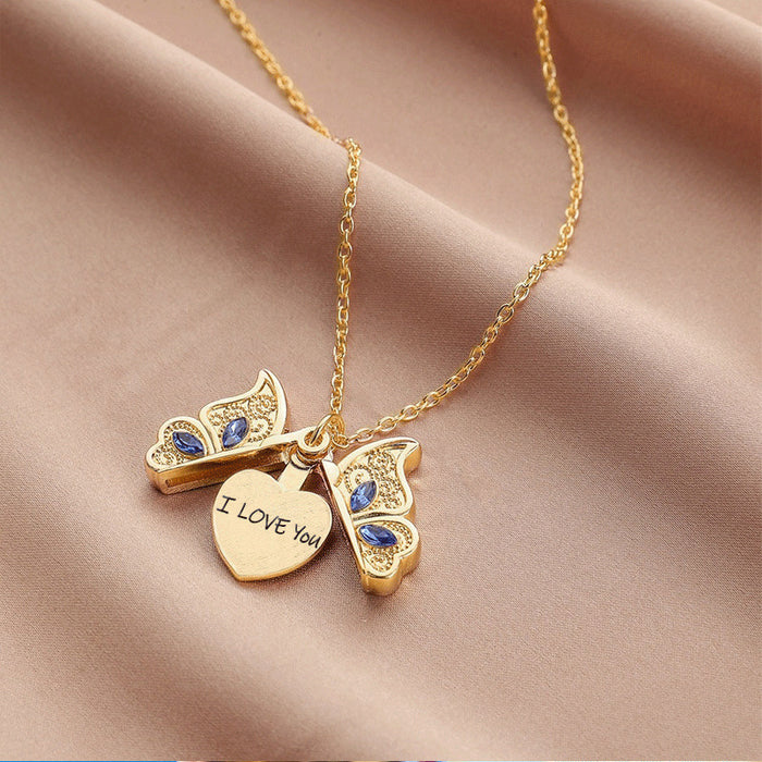 Wholesale Jewelry Metal Diamond Butterfly Heart Openable Photo Box Pendant Necklace