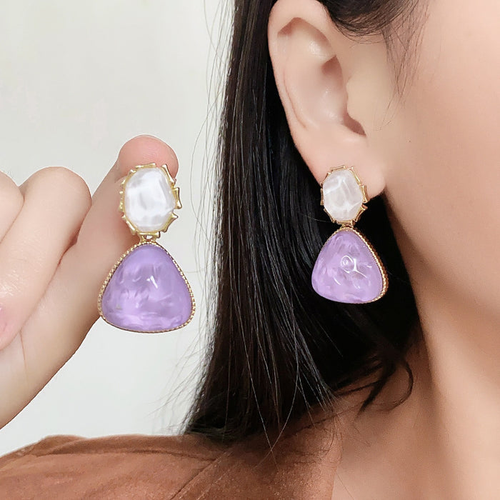 Wholesale Color blocking water ripple retro triangular circular unique light luxury design earrings