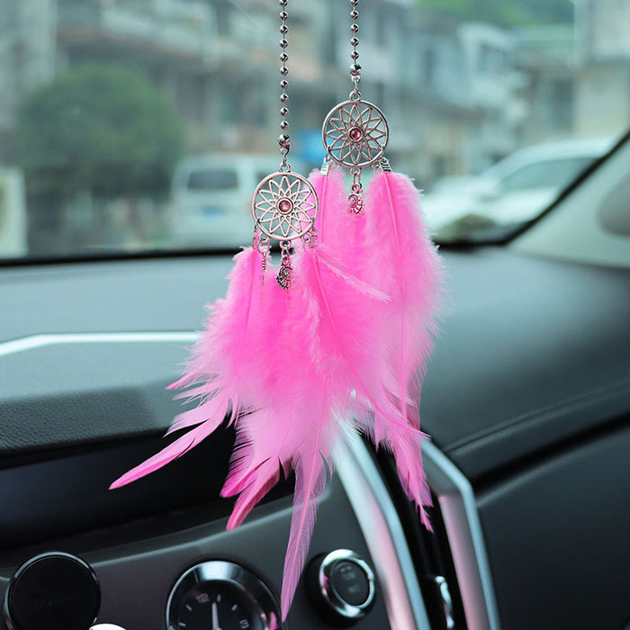 Wholesale Alloy White Feather Dream Catcher Car Hanging Decoration Rearview Mirror Pendant