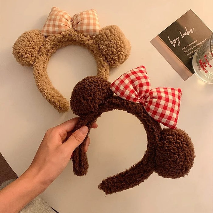 Wholesale Cute bear ear bow plush headband
