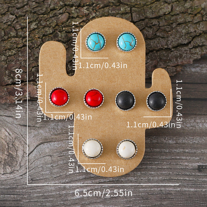 Wholesale Personalized Western style lightning round turquoise earrings national style Bohemian earrings gift earrings set