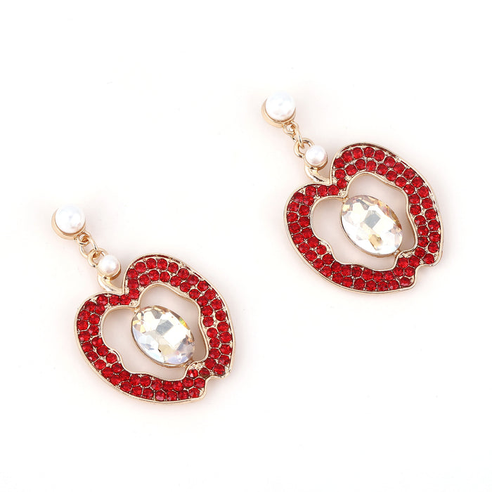 Wholesale personality design fruit Apple hollow alloy diamond earrings