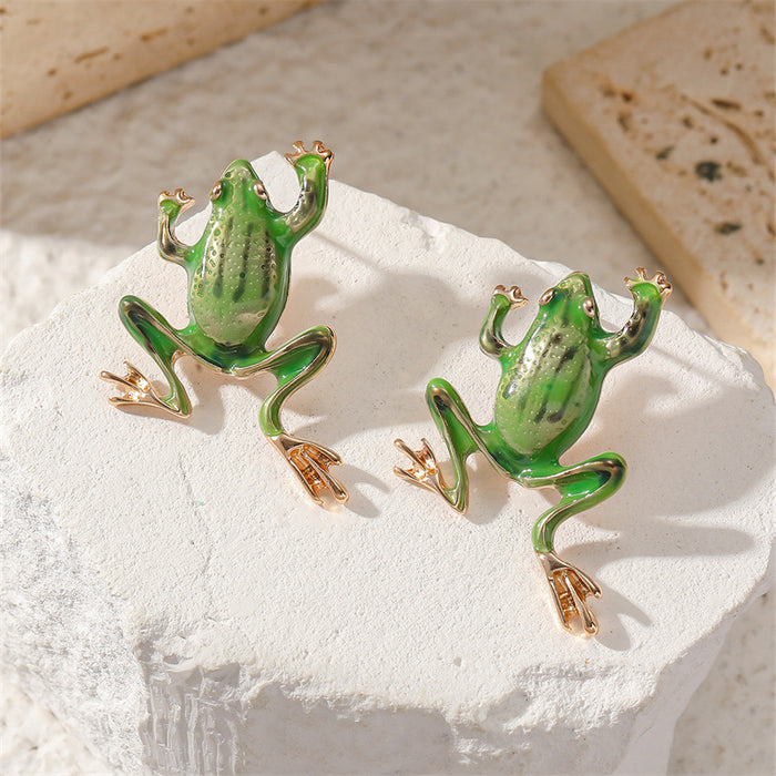 Wholesale Creative Green Frog Earrings Alloy Electroplated Funny Animal Jewelry Accessory MOQ≥2